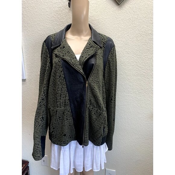 Aldo Martins Lamb Leather Stretch Fabric Zip Jacket 16 - Picture 1 of 8